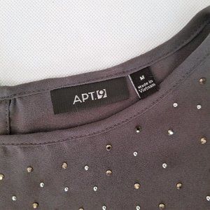 Grey Sleeveless Blouse with Rhinestones